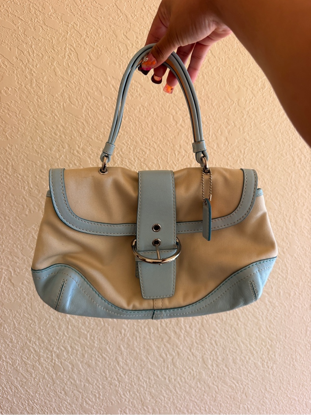 Coach mini soho Light Blue and Cream Leather Top-Handle Bag